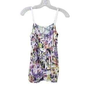 LC Lauren Conrad Floral Ruffle Tank White/Purple Top